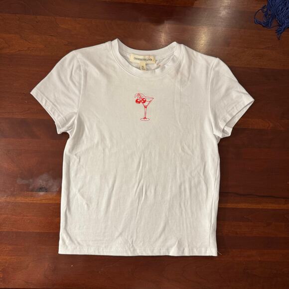 Baby Tee White with Cherries and Martini, Cotton, Size S - Picture 1 of 2